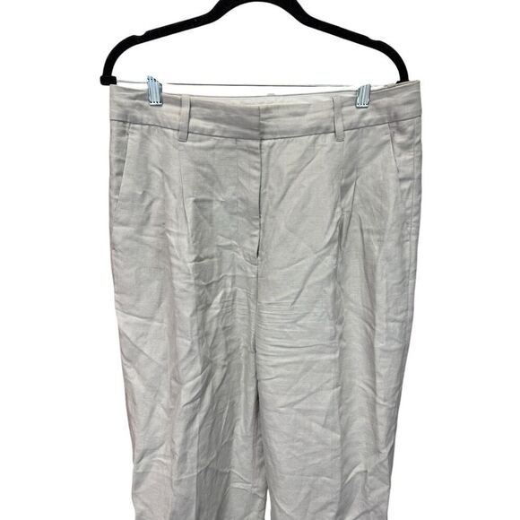 Aritzia The Effortless Linen High-waisted wide-leg linen pants Grey sz 12 - Picture 7 of 14